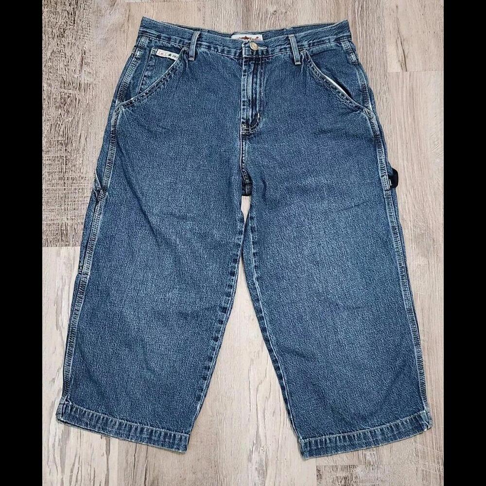 Vintage L.E.I Cargo Capris Size 5 Jean Denim Workwear Y2k 90s Baggy